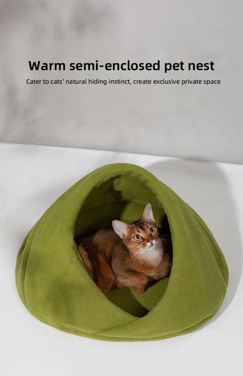 Semi-Enclosed Fleece Pet Cave Bed | Portable & Coz